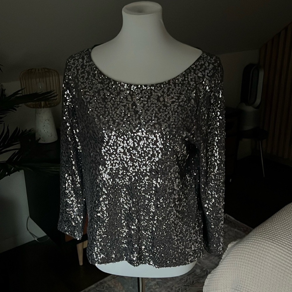 J.Crew Silver/Grey Sequin Boatneck Top